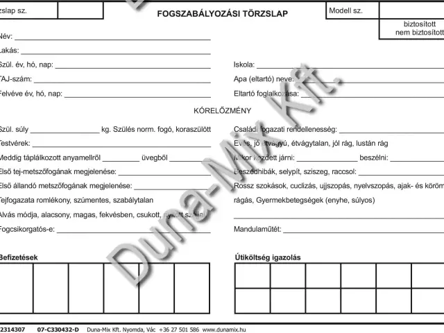 Fogszabályozási törzslap